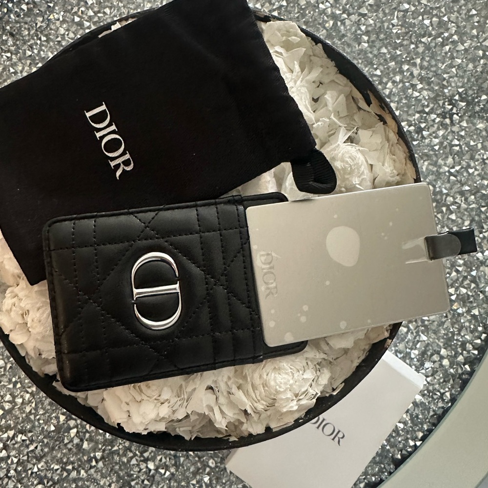 Dior Black Quilted Mirror Card Holder